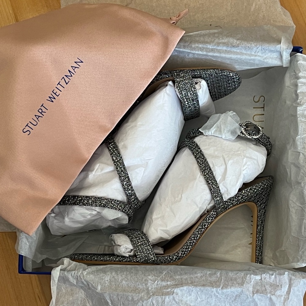 Stuart Weitzman Crystal Buckle 95 Glitter Sandal - Picture 7 of 8